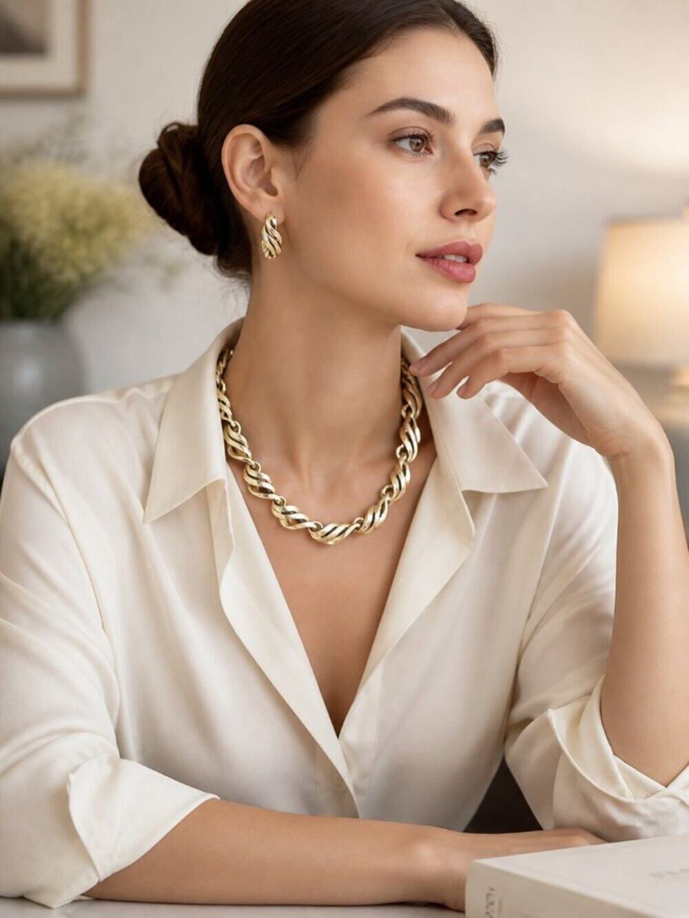 Vintage Coro Gold Tone Sculptural Link Collar Necklace Mid Century Modern